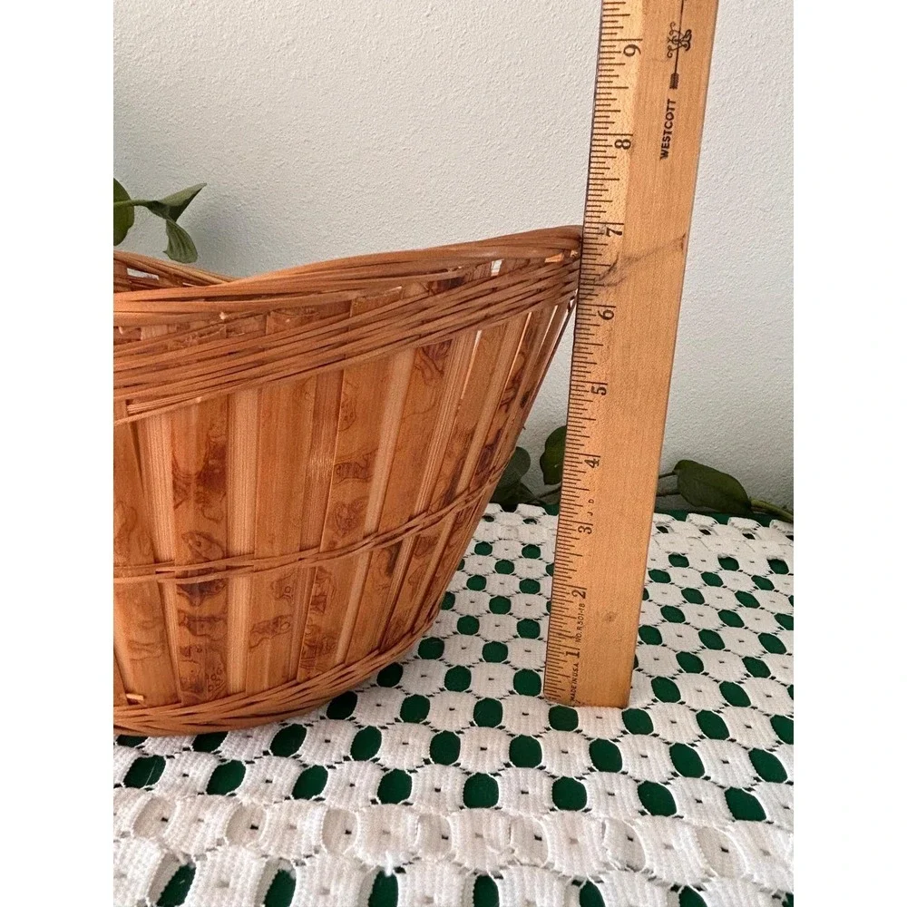 Vintage Chinese Woven Bamboo Boat Basket Natural Honey Brown‎ Decorative Storage
